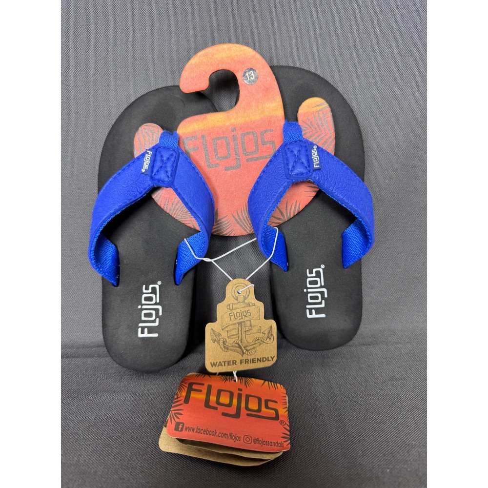Flojos Brody EVA Kids Flip Flops Blue Black Water Friendly Sandals Size 13